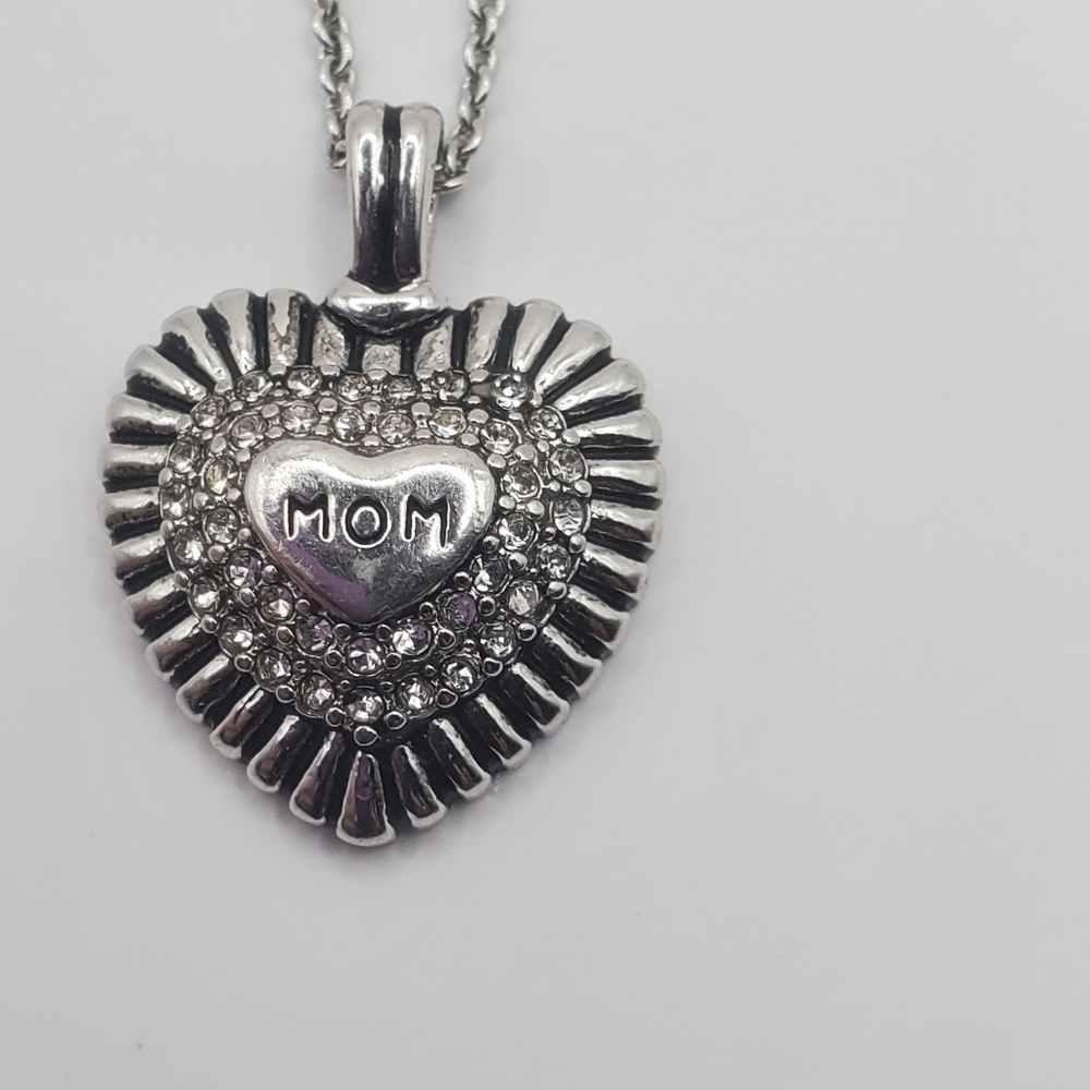 Sterling Silver and Gold plated Mom heart pendant and Chain small Rhinestones